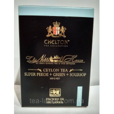 Чай Chelton з саусепом Челтон Шляхетний Дім Super Pekoe + Green + Soursop 100г на картоні