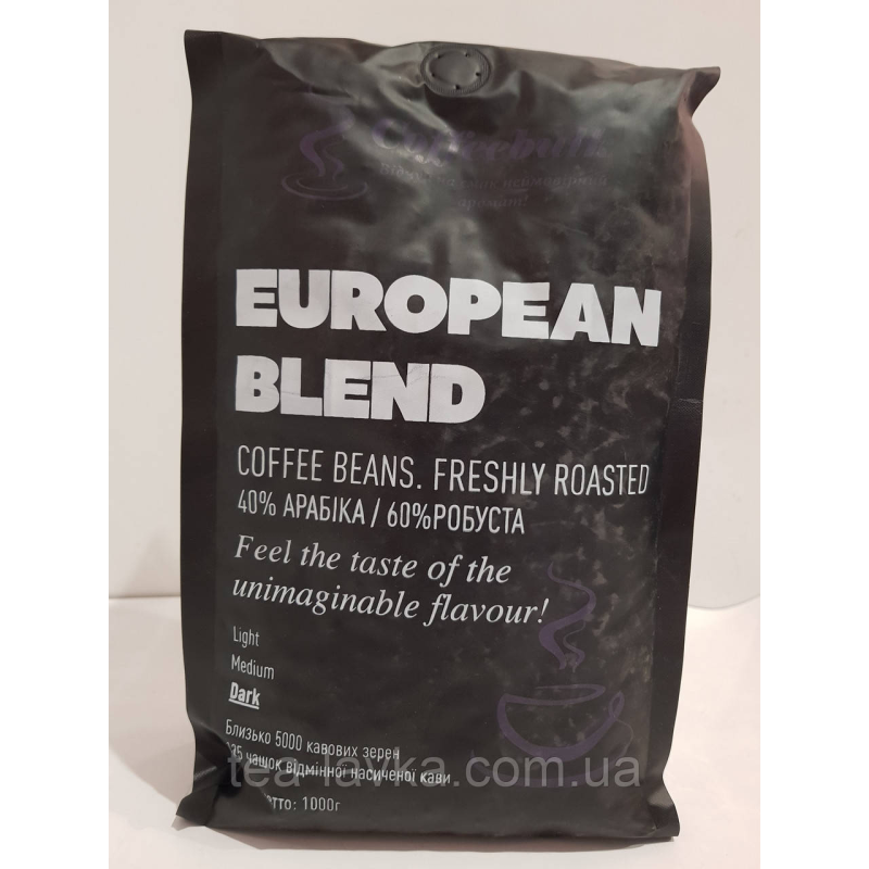 Кава зернова (40% арабіка і 60% робуста European blend, 1кг CoffeeBulk