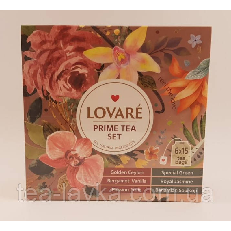 Подарунковий набір чаю в пакетиках Ловаре Lovare Prime Tea Set (асорти 6 видів по 15 шт)