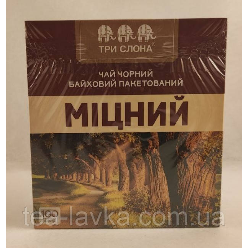 Чай Три слони Міцний чорний у пакетиках 100 шт по 1,5г без нитки