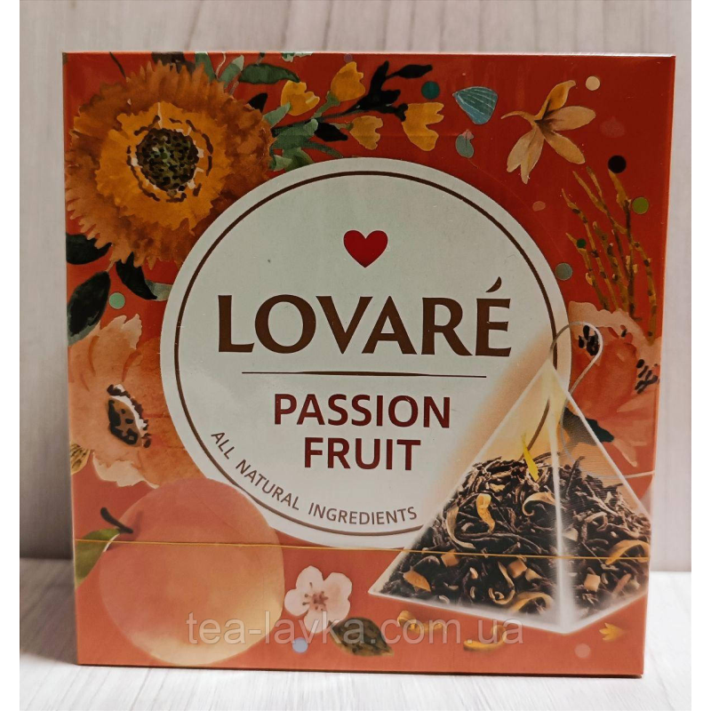 Чай Lovare Ловаре Passion Fruit чорний з ароматом персика та маракуї в пірамідках 15шт по 2г