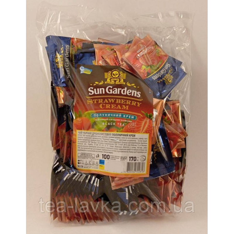 Чай чорний Sun Gardens Strawberry Cream з полуницею Полуничний Крем 100 пакетиків