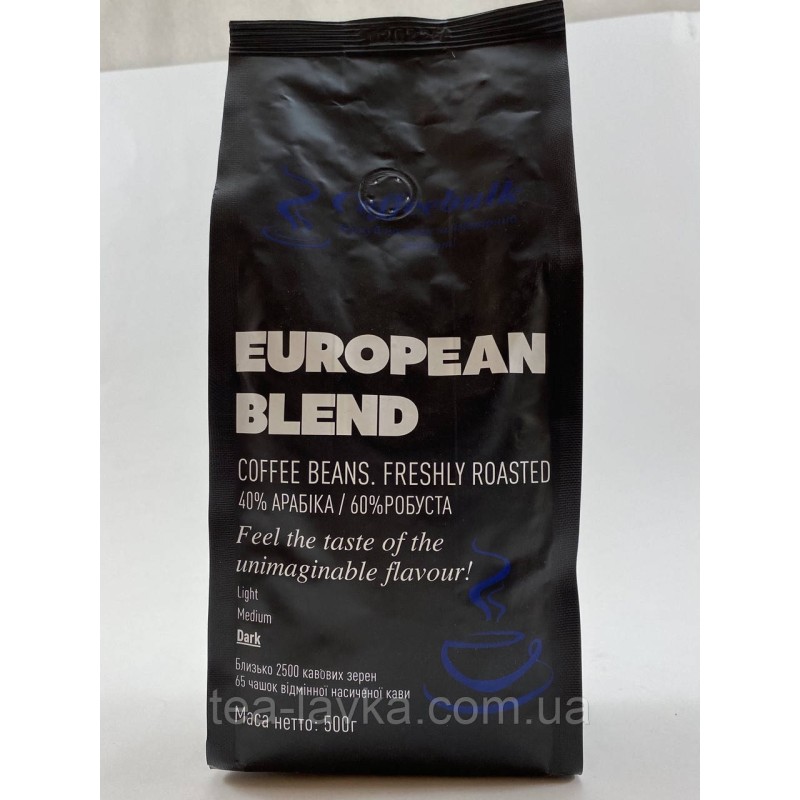 Кава в зернах купаж арабіки та робусти CoffeeBulk European blend,  500г