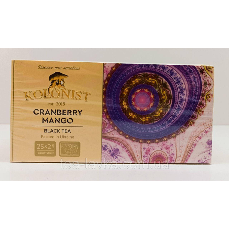Колоніст Kolonist чорний чай у пакетиках Журавлина та Манго Cranberry Mango 25 шт по 2г