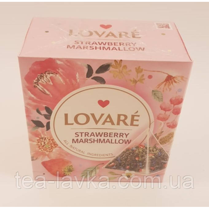Lovare Strawberry Marshmallow чай зелений Ловаре Полуничний зефір у пірамідках 15шт по 2г