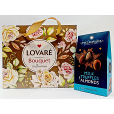 Подарунковий набір чай Ловаре Lovare Bouquet (6 видів по 5 шт) та цукерки Millennium «Молочний Truff» 100г