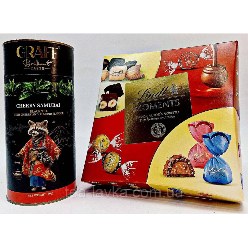 Подарунковий набір Чай Graff Cherry Samurai 80г (тубус) та цукерки Lindt Moments 223 г (Німеччина)